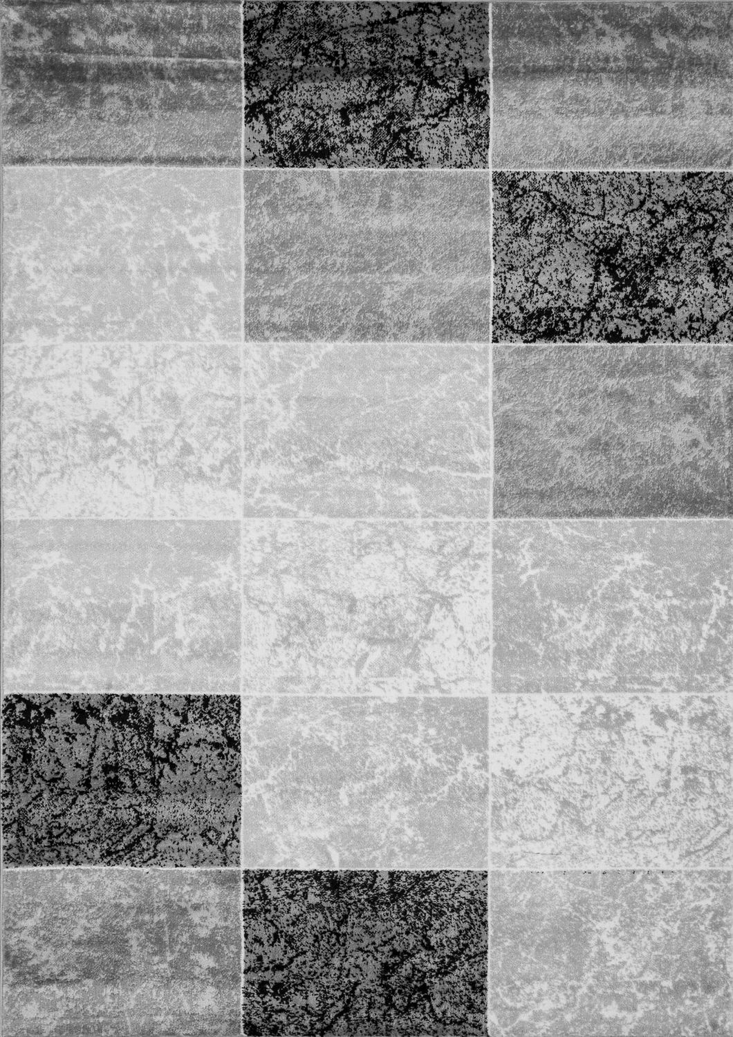 Short-pile rug, modern checkered marble pattern mottled in grey, black and white, for living room, bedroom, children's room