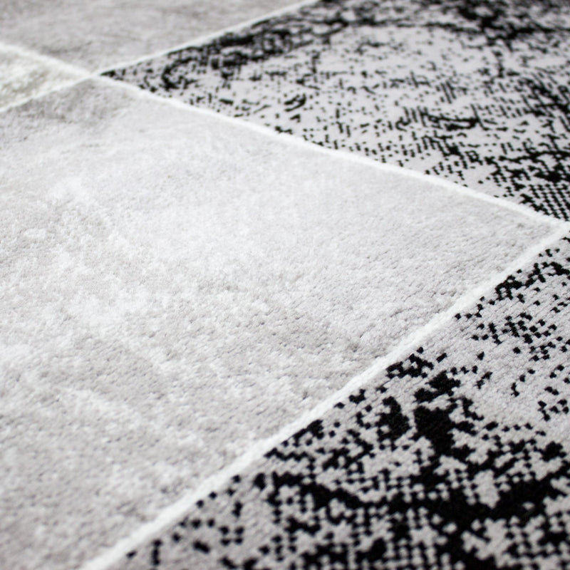 Short-pile rug, modern checkered marble pattern mottled in grey, black and white, for living room, bedroom, children's room-zoom-