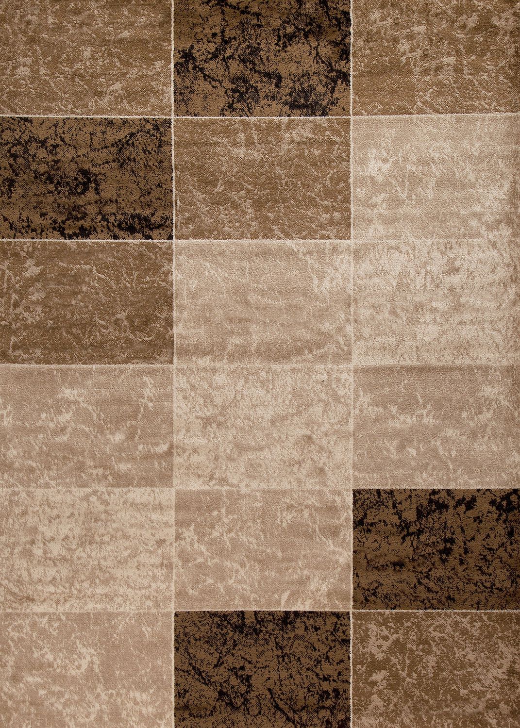Beige living room rug, modern designer rug with marble pattern, checkered and mottled