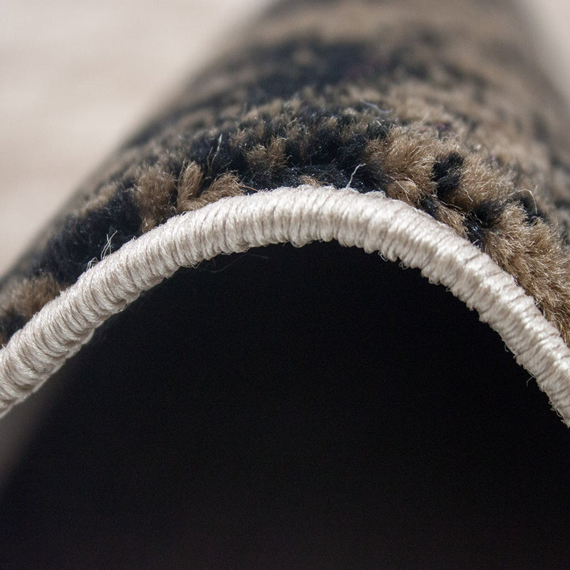 Beige living room rug, modern designer rug with marble pattern, checkered and mottled-zoom-