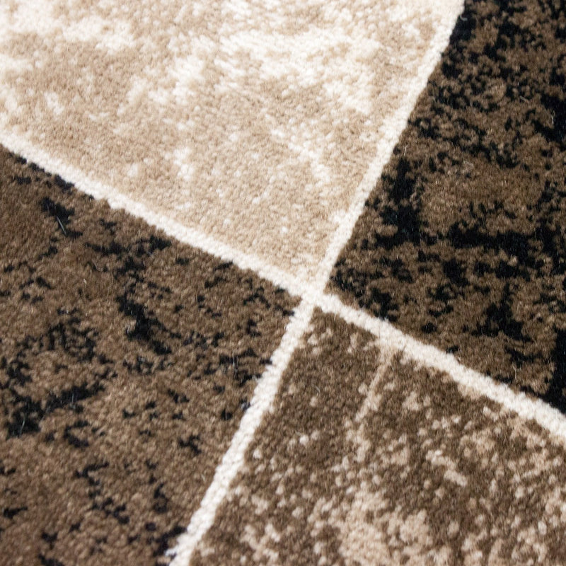 Beige living room rug, modern designer rug with marble pattern, checkered and mottled-zoom-