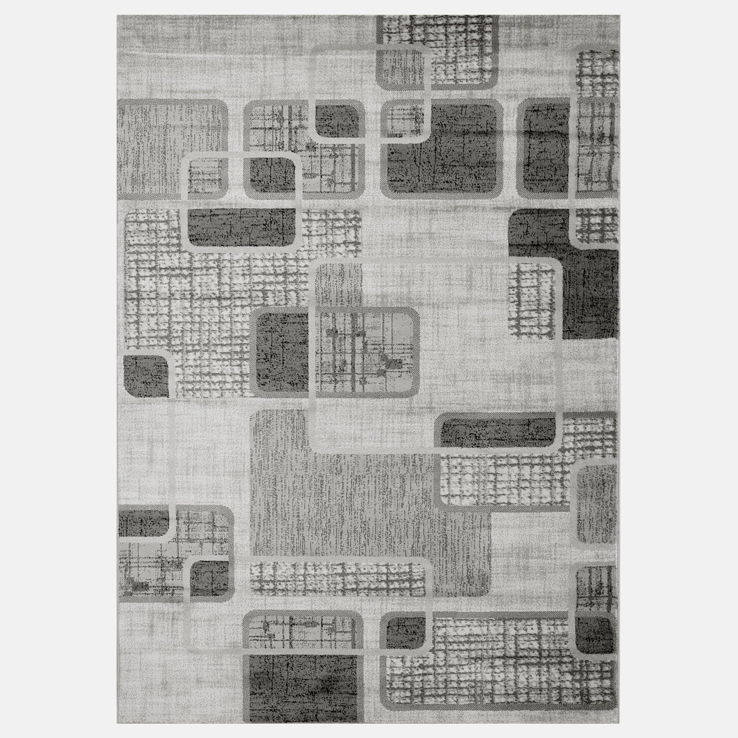 Short-pile rug, modern checkered retro geometric pattern, mottled grey, for living room, bedroom