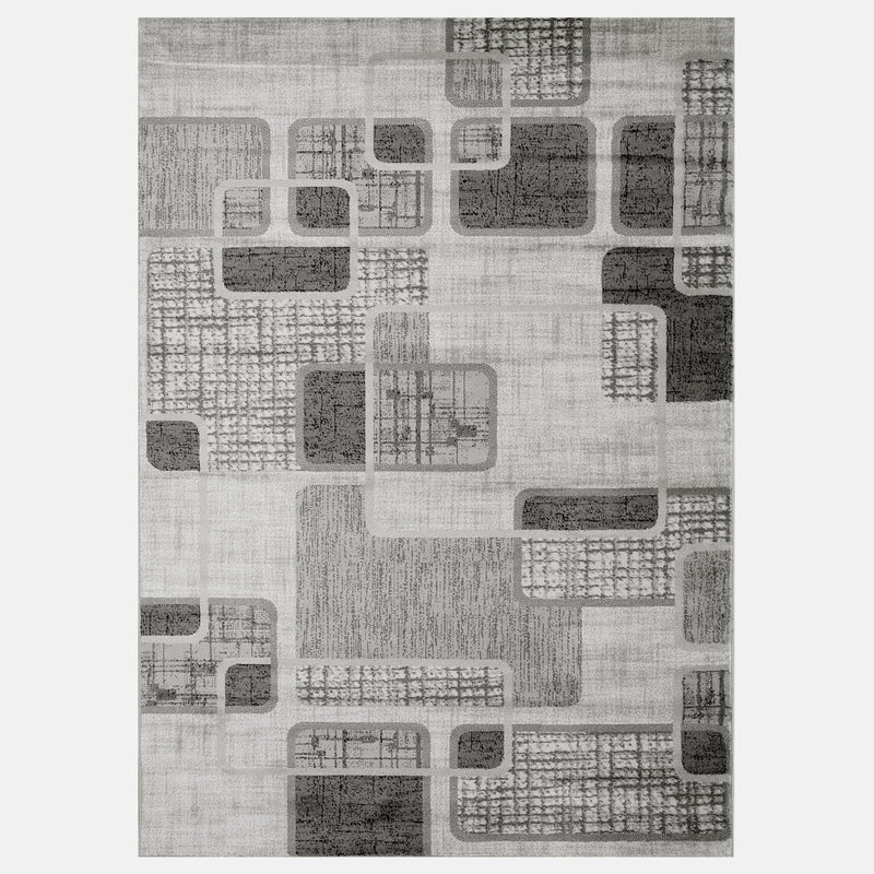 Short-pile rug, modern checkered retro geometric pattern, mottled grey, for living room, bedroom-zoom-