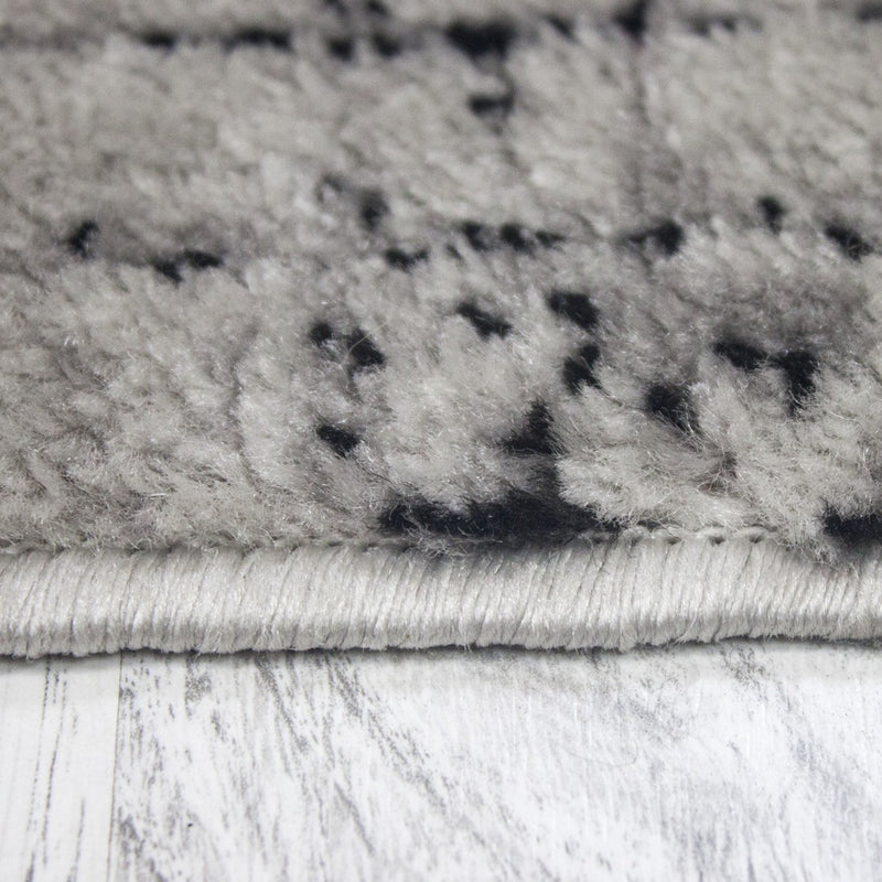 Short-pile rug, modern checkered retro geometric pattern, mottled grey, for living room, bedroom-zoom-