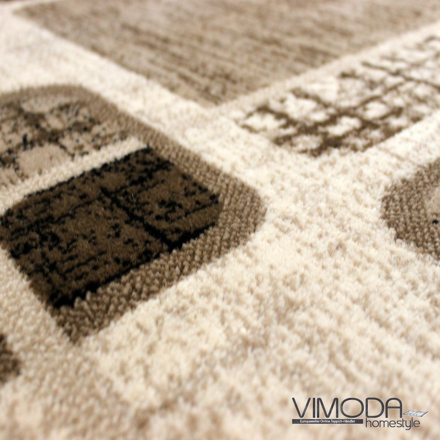 Short-pile rug, modern checkered retro geometric pattern, mottled brown beige, for living room, bedroom-2