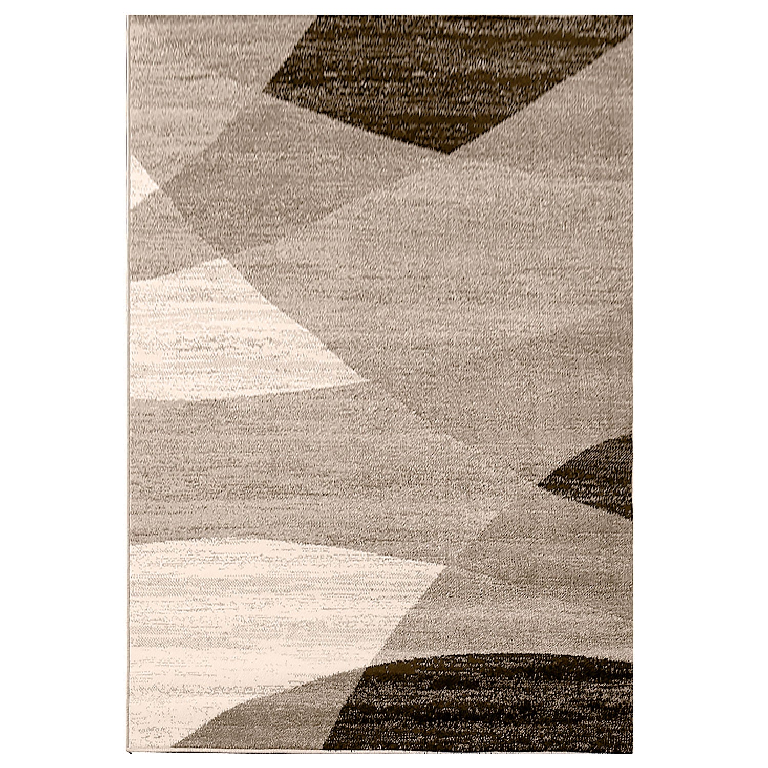 Modern rug with geometric pattern, mottled in brown and beige