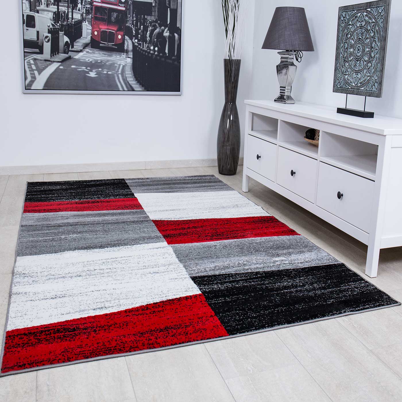 Milano9119 Red Modern Designer Bedroom Rug Geometric Pattern Mottled-1