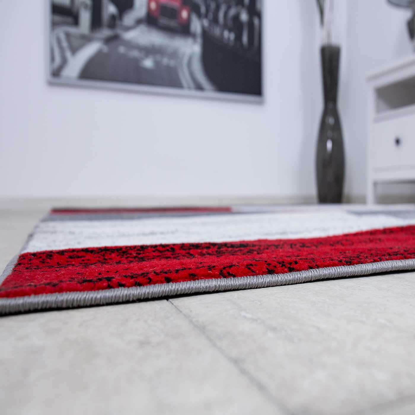Milano9119 Red Modern Designer Bedroom Rug Geometric Pattern Mottled-2