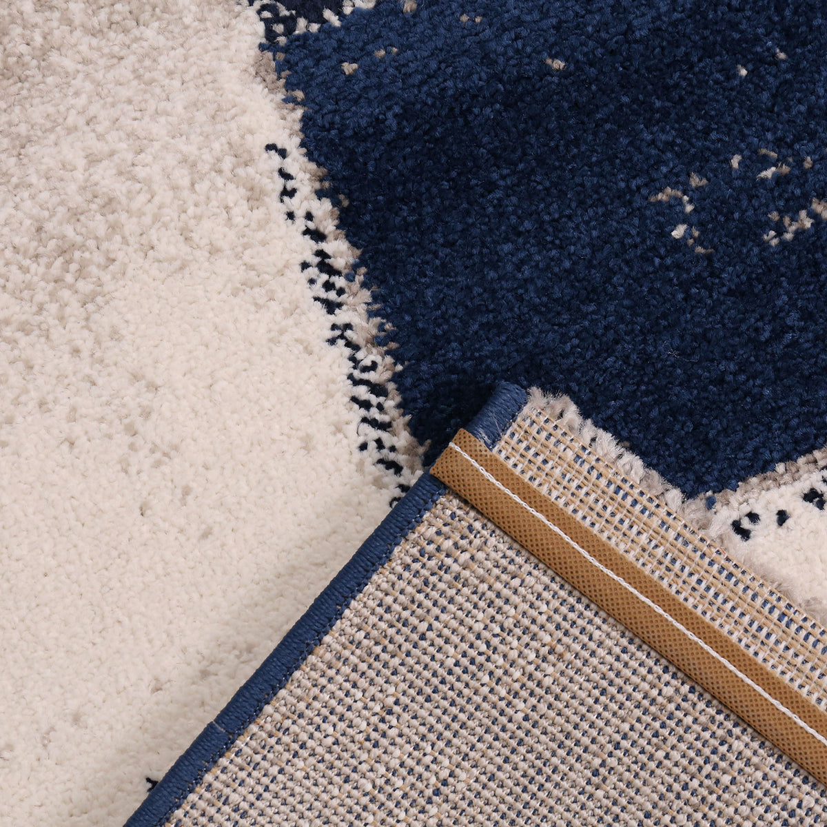 Geometric Abstract Rug Blue and Beige Pattern