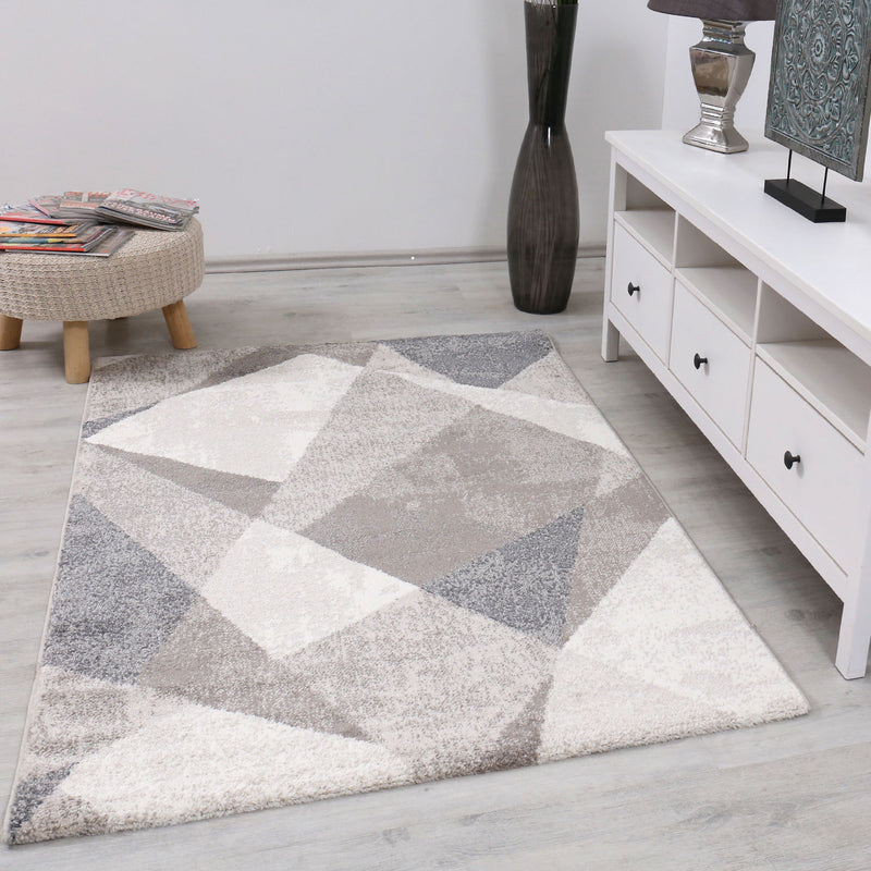 Rug with geometric patterns, marble look, modern grey and beige melange-zoom-