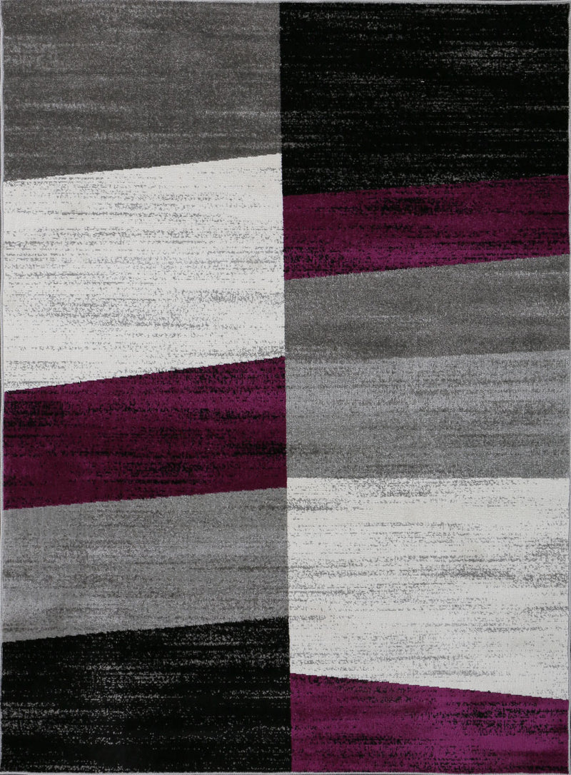 Rug with geometric tile pattern, mottled checkered in purple, grey, white and black-zoom-