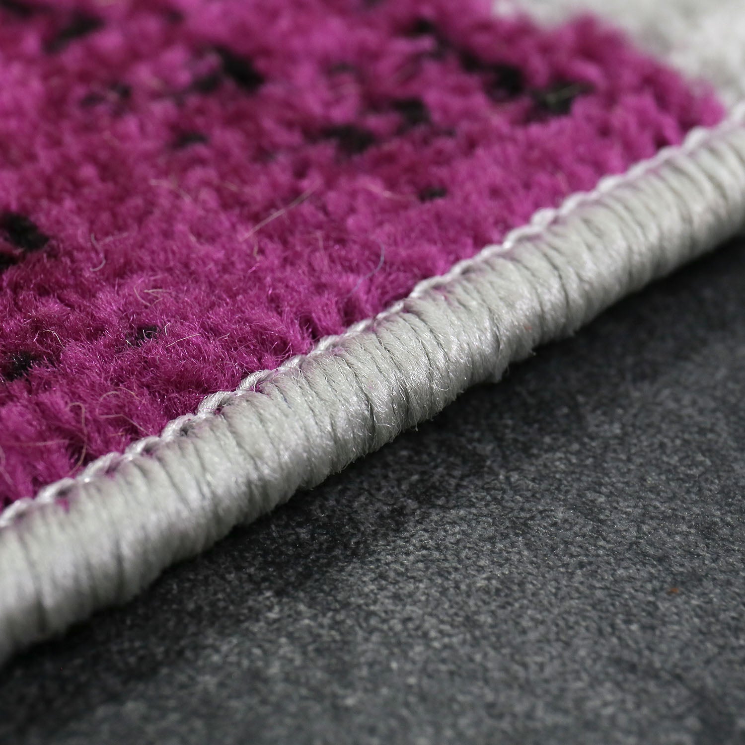 Rug with geometric tile pattern, mottled checkered in purple, grey, white and black-zoom-4