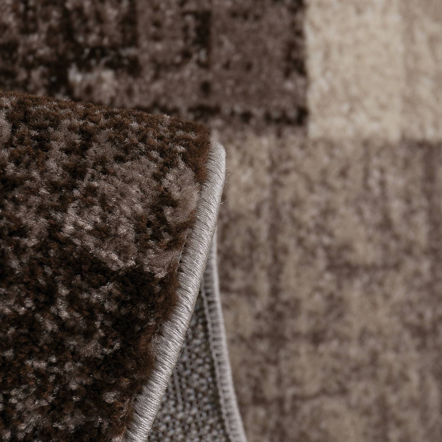 Living room rug, short pile, beige-brown, designer rug, modern tile look, checkered, easy care - VIMODA-3