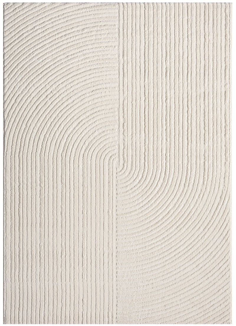 Modern short-pile rug, boho style, for living room or bedroom, thin with 3D high-low effect, easy to care for-zoom-