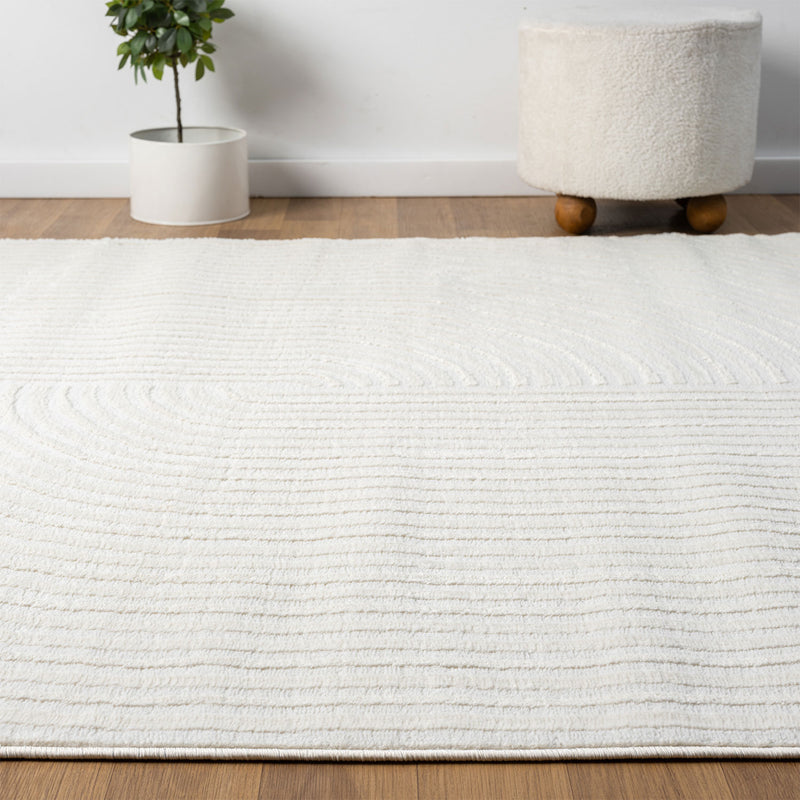 Modern short-pile rug, boho style, for living room or bedroom, thin with 3D high-low effect, easy to care for-zoom-