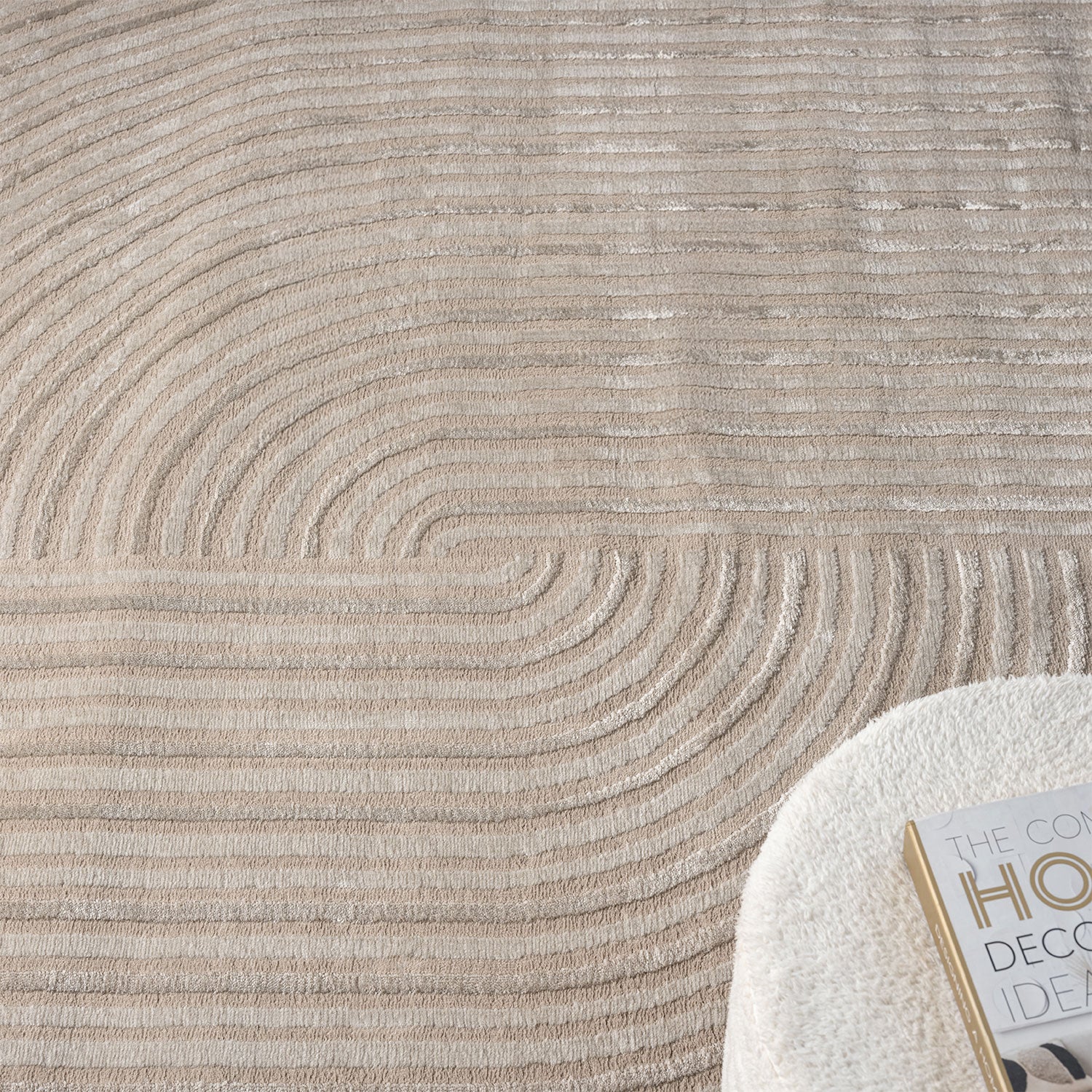 Modern short-pile rug, boho style, for living room or bedroom, thin with 3D high-low effect, easy to care for-20