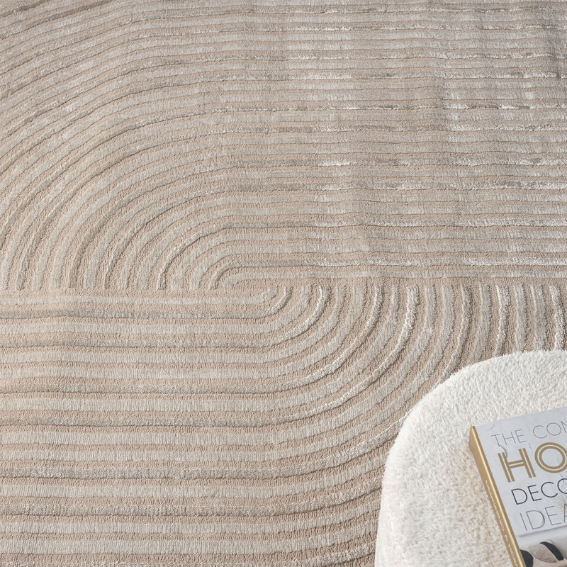 Modern short-pile rug, boho style, for living room or bedroom, thin with 3D high-low effect, easy to care for-zoom-
