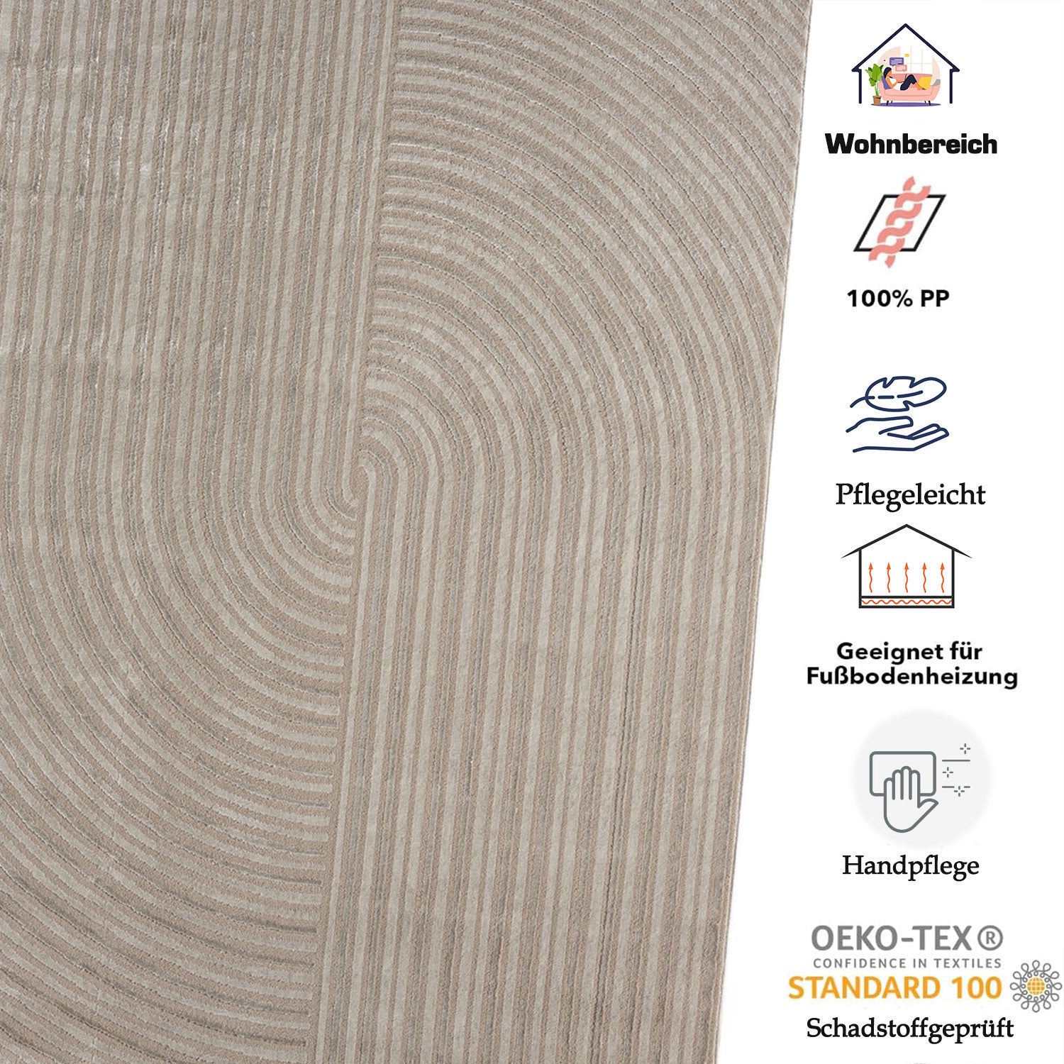 Modern short-pile rug, boho style, for living room or bedroom, thin with 3D high-low effect, easy to care for-22