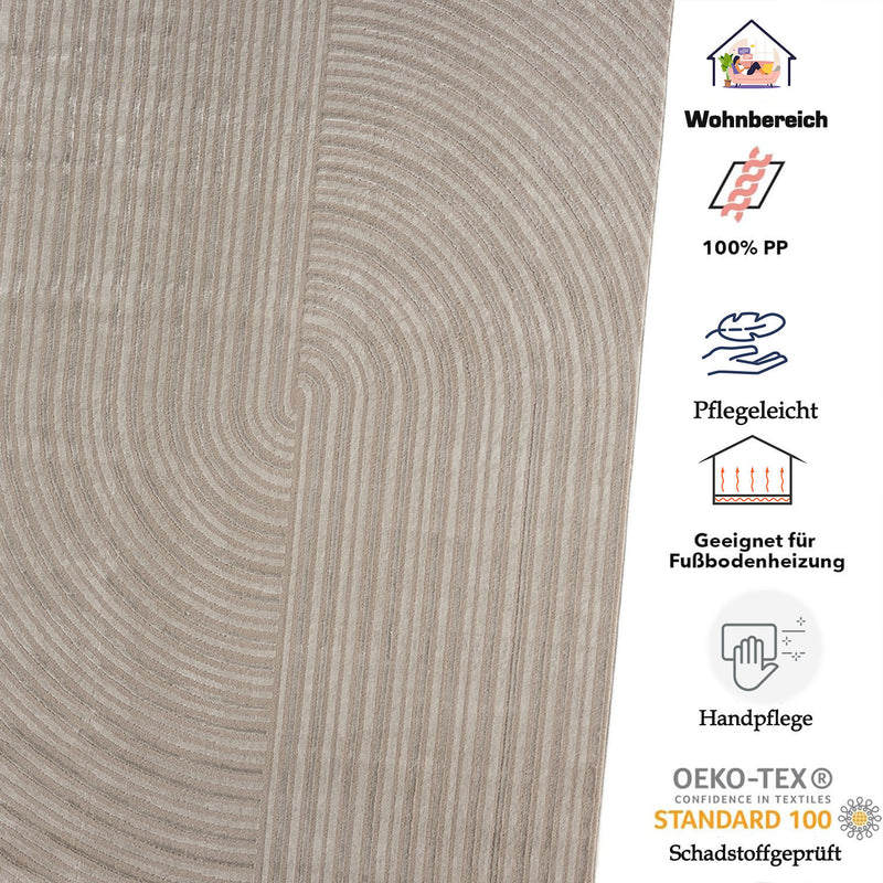 Modern short-pile rug, boho style, for living room or bedroom, thin with 3D high-low effect, easy to care for-zoom-