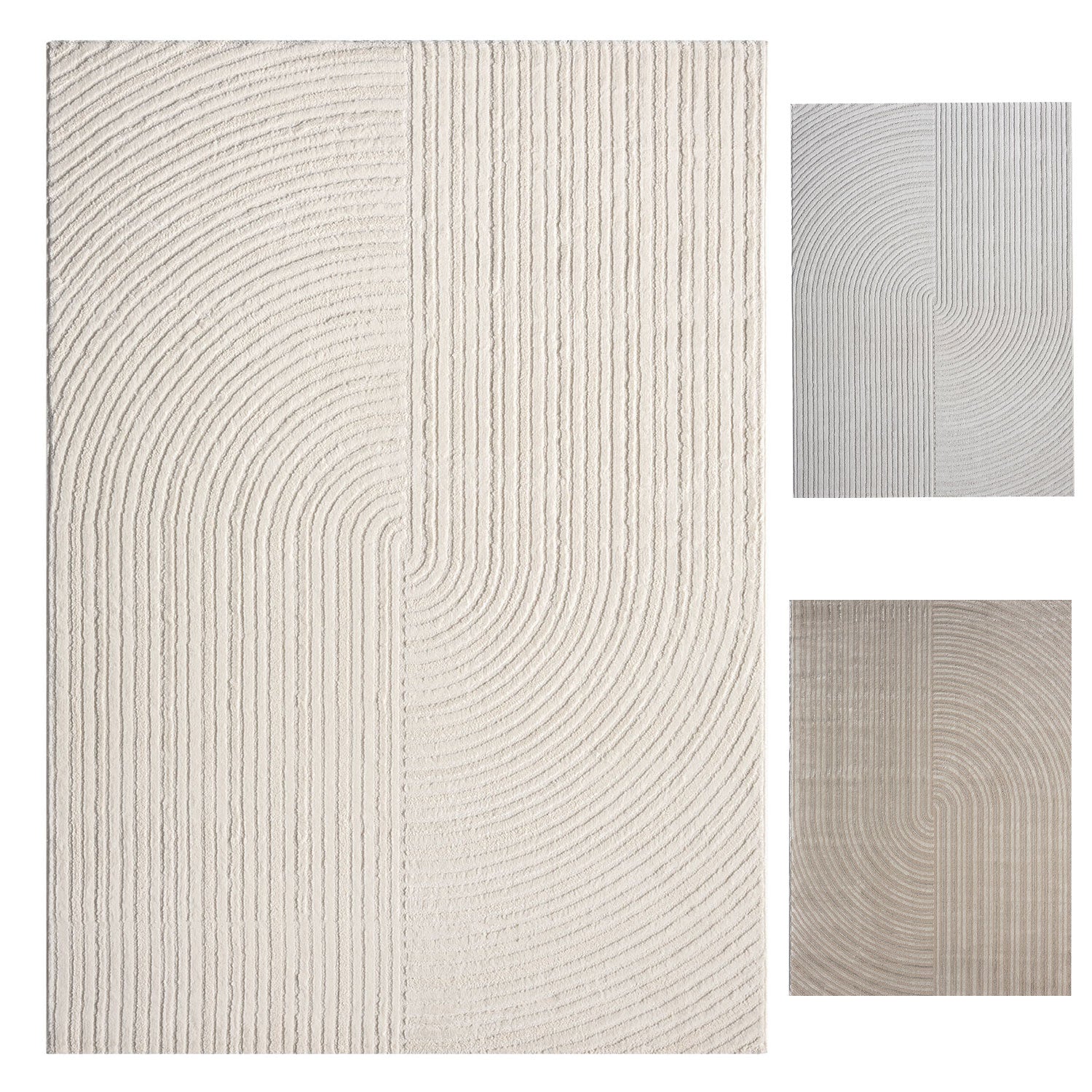 Modern short-pile rug, boho style, for living room or bedroom, thin with 3D high-low effect, easy to care for-1