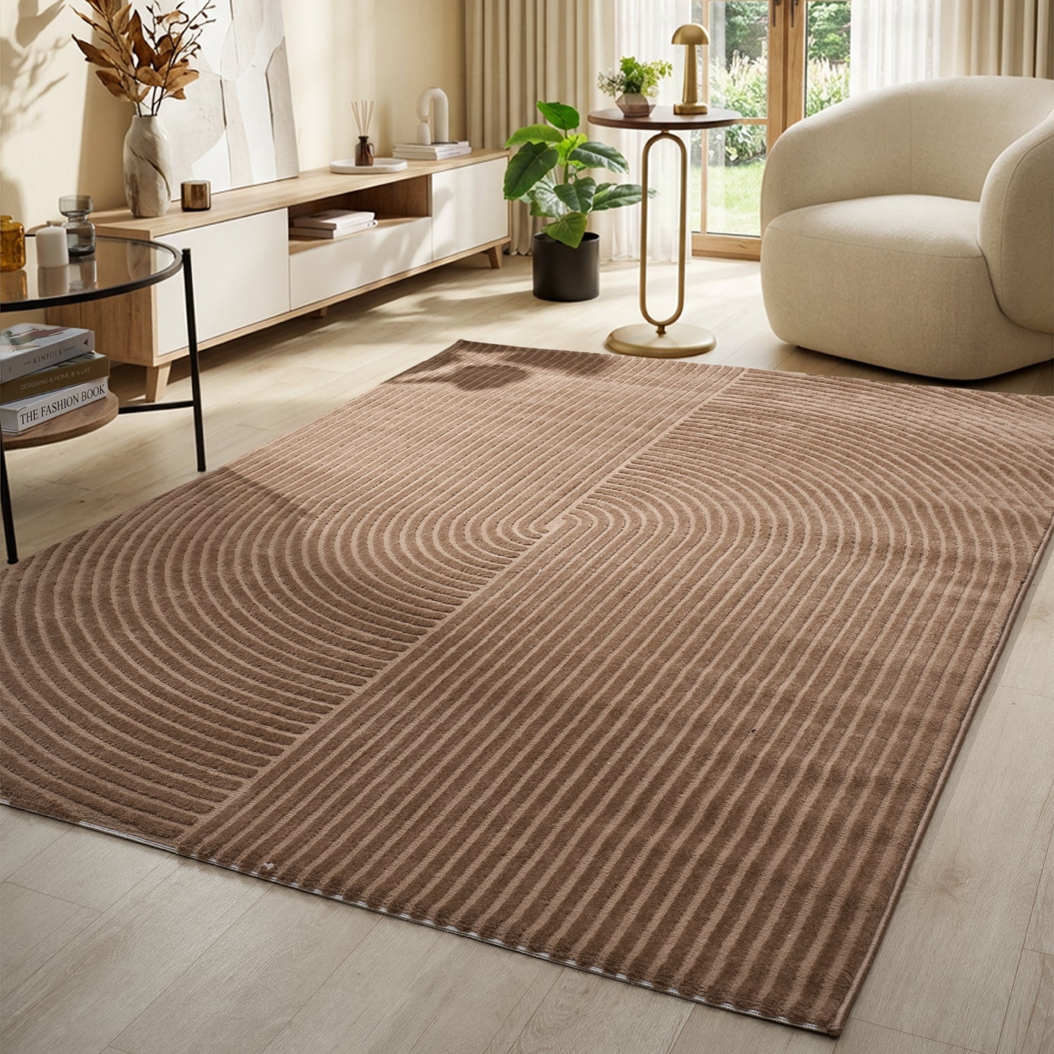 Modern short-pile rug, boho style, for living room or bedroom, thin with 3D high-low effect, easy to care for-zoom-31