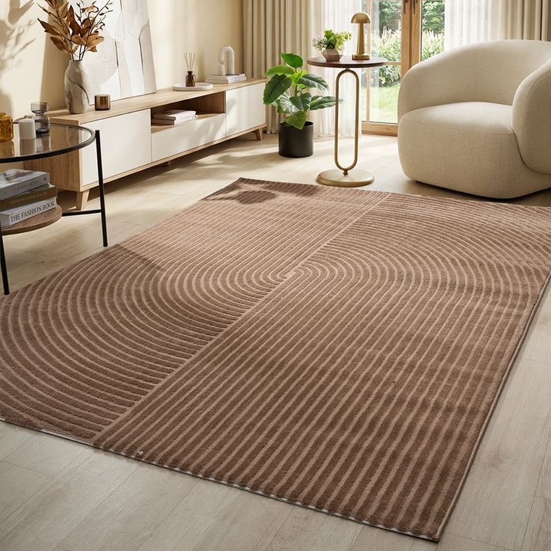 Modern short-pile rug, boho style, for living room or bedroom, thin with 3D high-low effect, easy to care for-zoom-