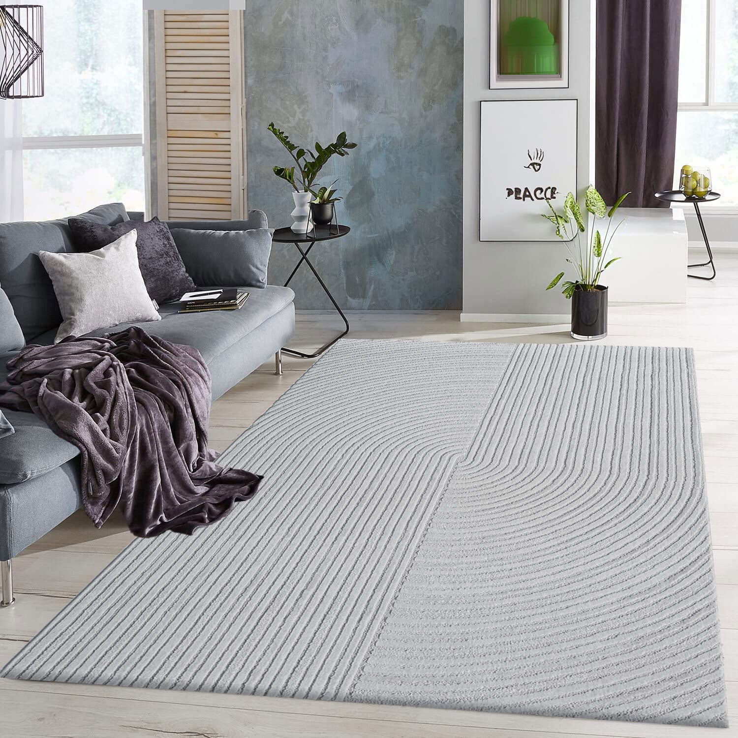 Modern short-pile rug, boho style, for living room or bedroom, thin with 3D high-low effect, easy to care for-zoom-10