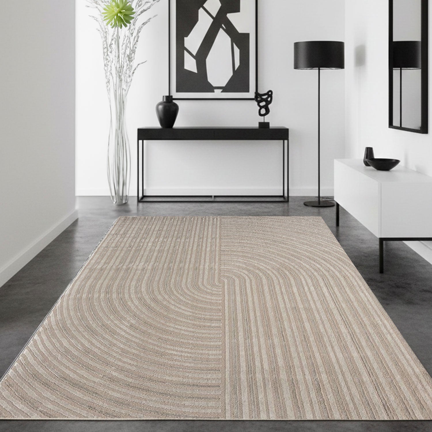 Modern short-pile rug, boho style, for living room or bedroom, thin with 3D high-low effect, easy to care for-17