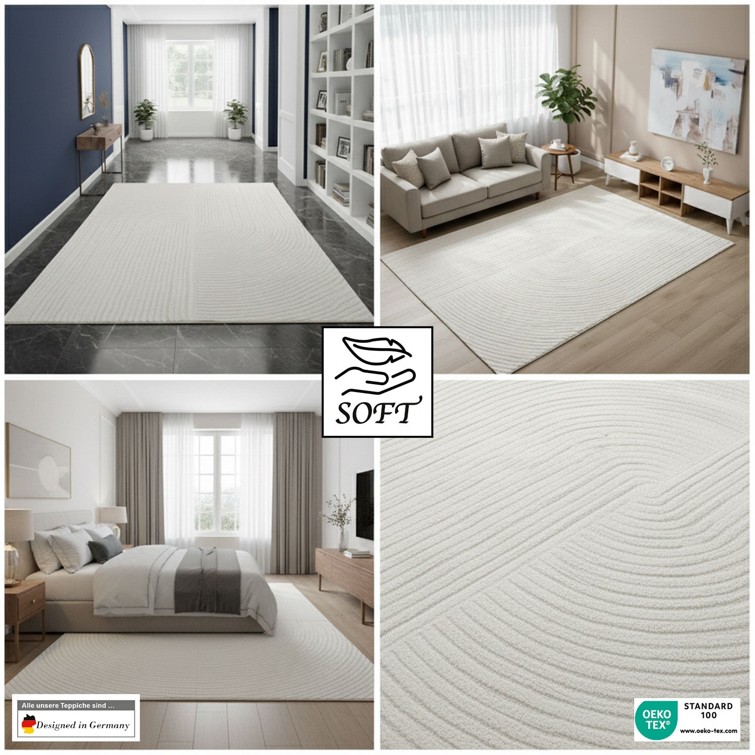 Modern short-pile rug, boho style, for living room or bedroom, thin with 3D high-low effect, easy to care for-zoom-4