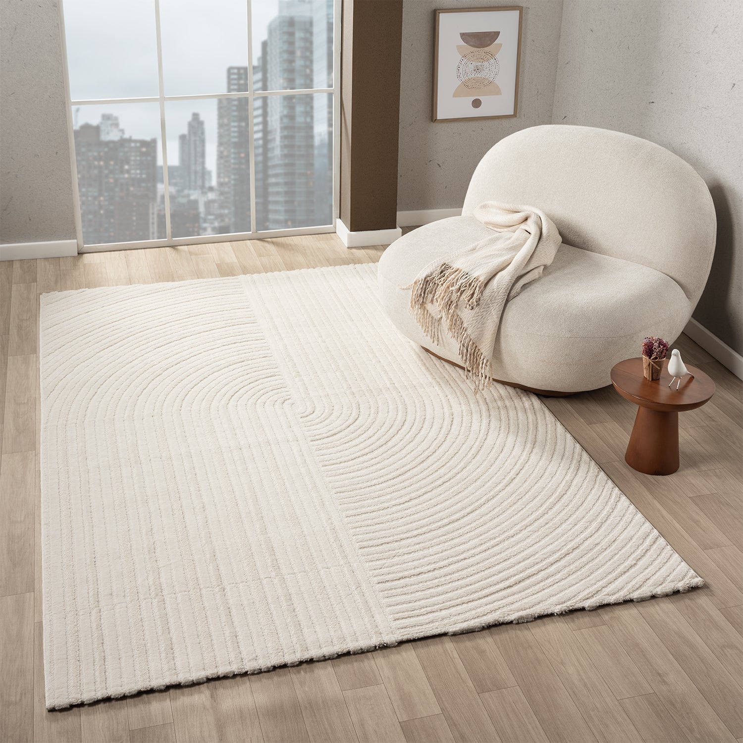 Modern short-pile rug for living room, bedroom, boho look, rainbow, Scandinavian-zoom-1