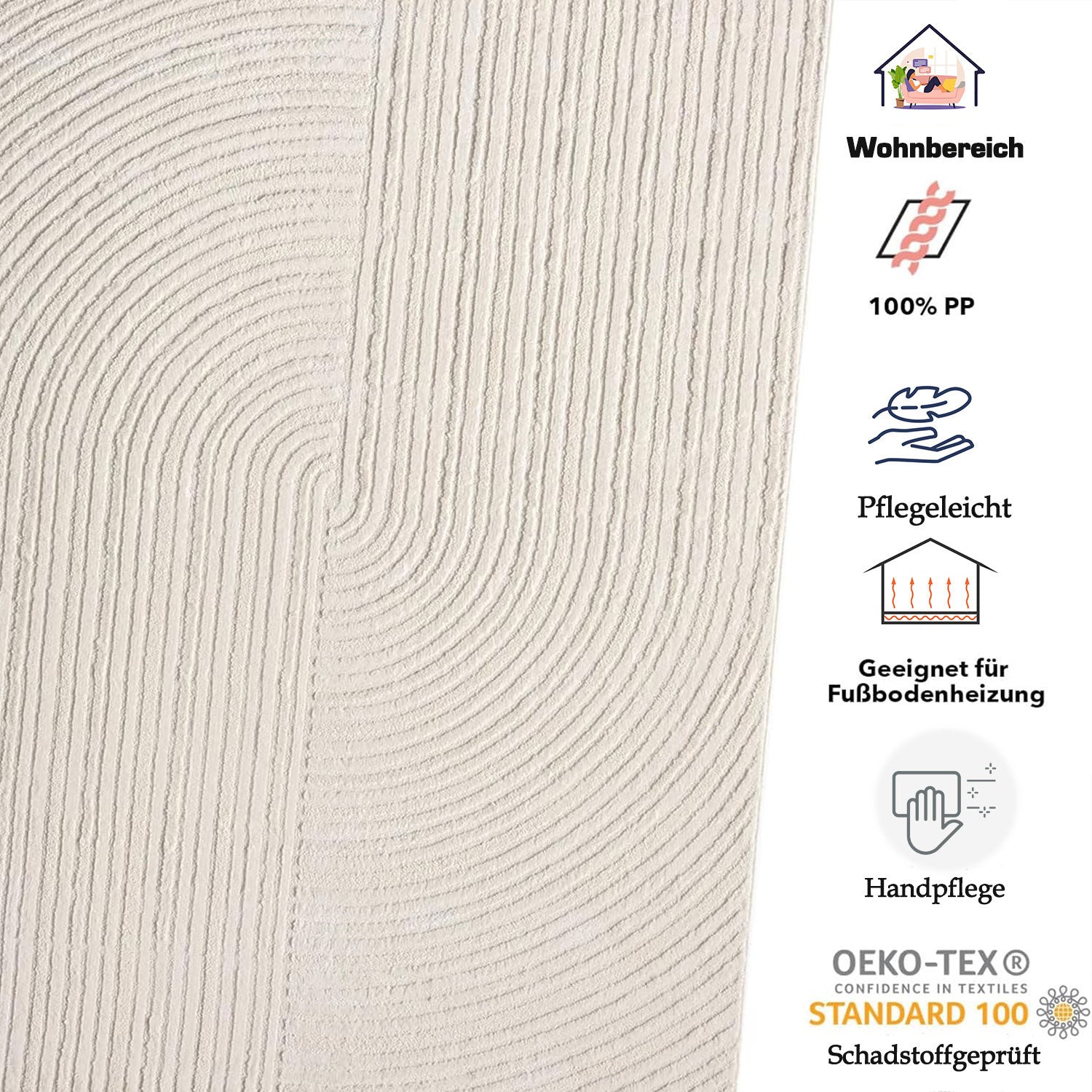 Modern short-pile rug, boho style, for living room or bedroom, thin with 3D high-low effect, easy to care for-7