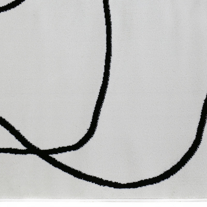 Modern one-line living room rug in cream/black, art design, short pile-zoom-
