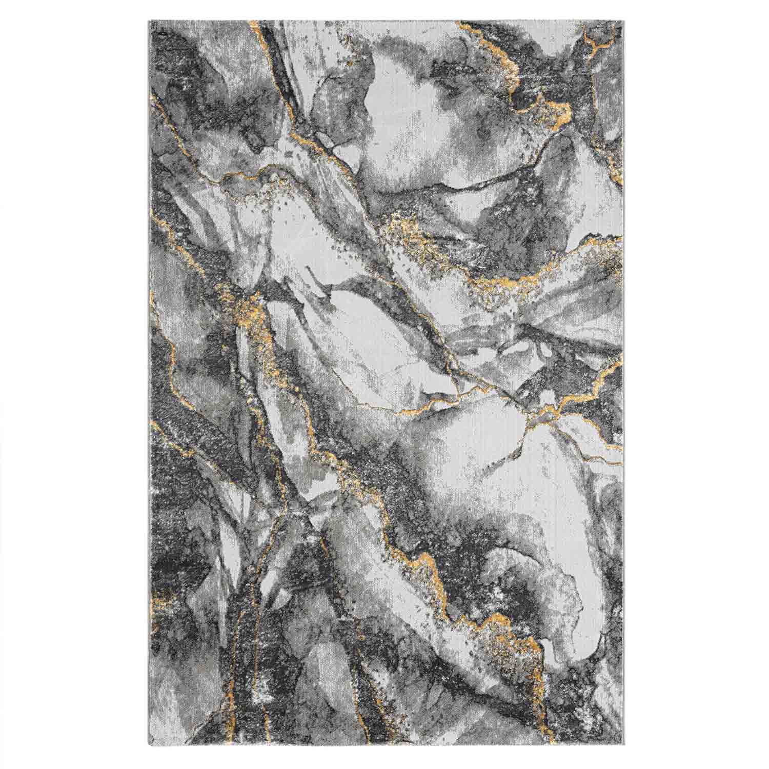 Modern rug with marble look in grey and gold tones for living room