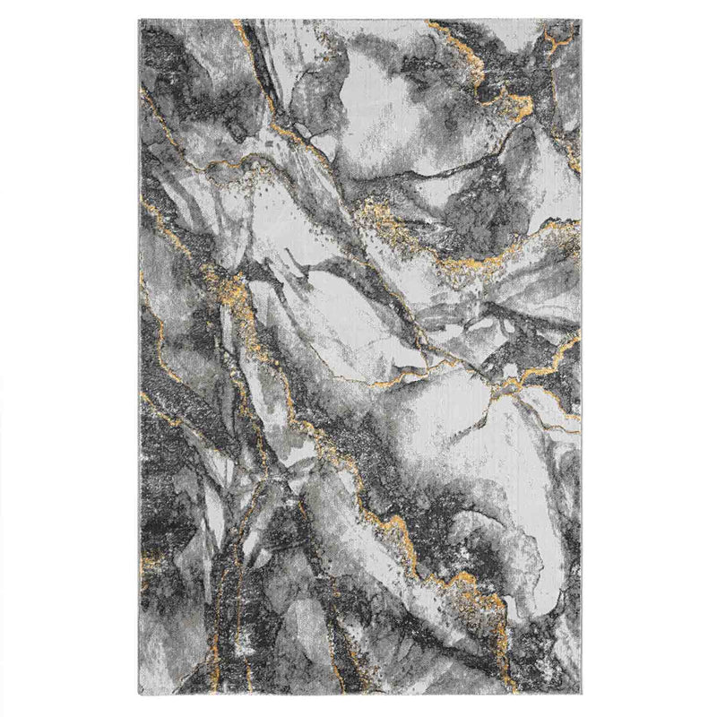 Modern rug with marble look in grey and gold tones for living room-zoom-