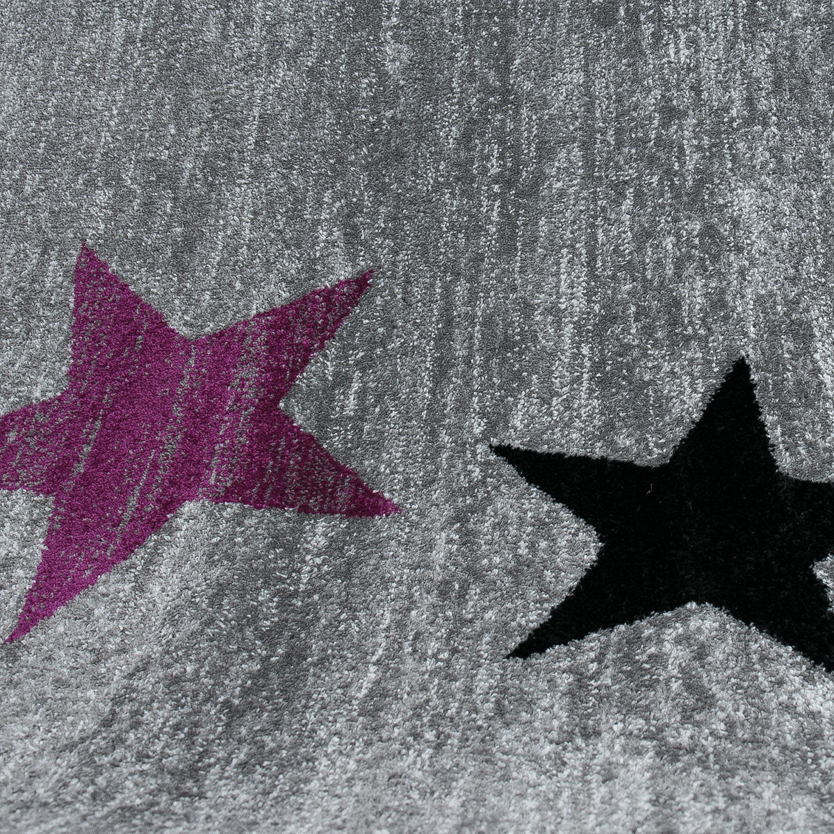 Modern Art Nouveau Short Pile Rug in Grey, Purple, and Black with Star Pattern, for Living Room, Bedroom, Kitchen
