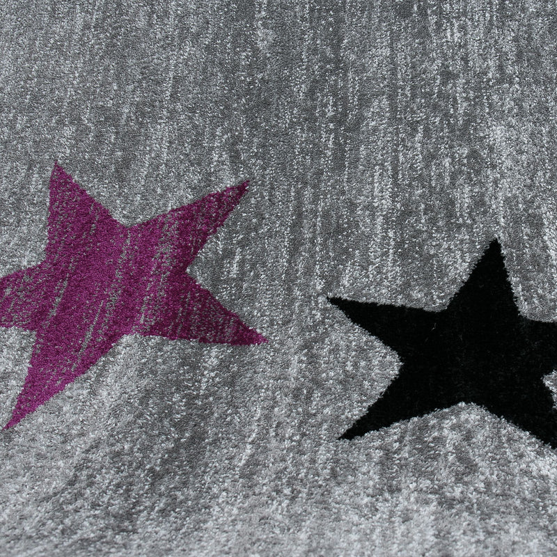 Modern Art Nouveau Short Pile Rug in Grey, Purple, and Black with Star Pattern, for Living Room, Bedroom, Kitchen-zoom-