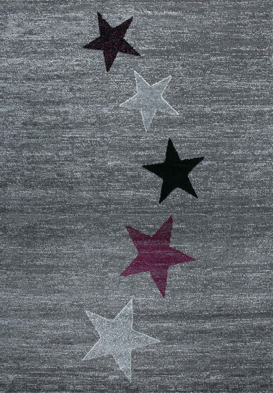 Modern Art Nouveau Short Pile Rug in Grey, Purple, and Black with Star Pattern, for Living Room, Bedroom, Kitchen-zoom-6