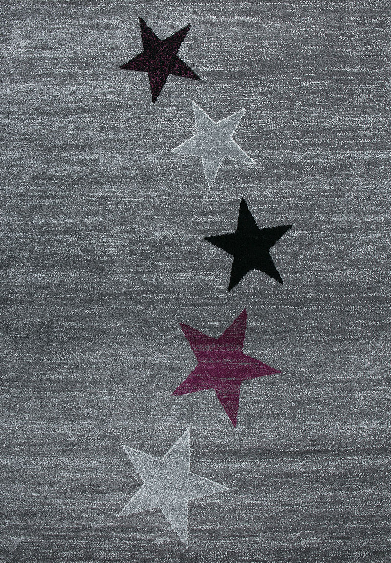 Modern Art Nouveau Short Pile Rug in Grey, Purple, and Black with Star Pattern, for Living Room, Bedroom, Kitchen-zoom-