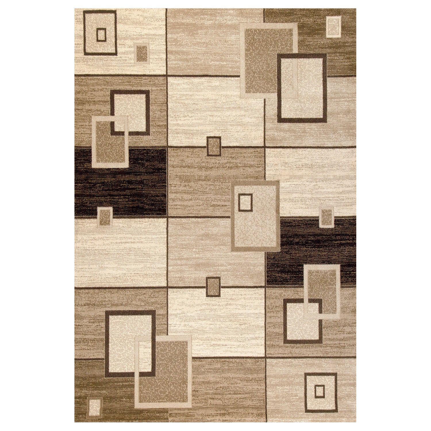 Designer living room rug, brown and beige checkered retro with geometric motifs and color gradient-4
