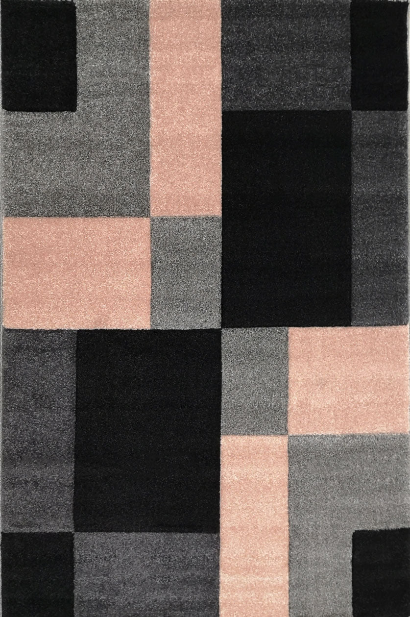 Teppich modern kariert patchwork rosa pink schwarz grau anthrazit mit Konturenschnitt Wohnzimmer-zoom-4