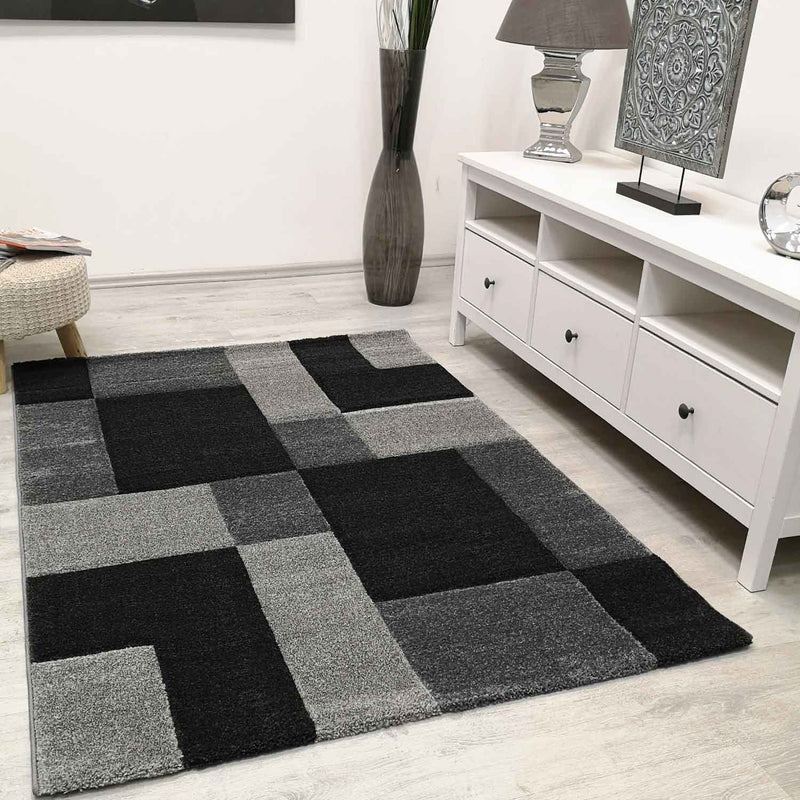 Moderner Teppich Kariert Anthrazit Schwarz Weiss Teppich Muster-zoom-