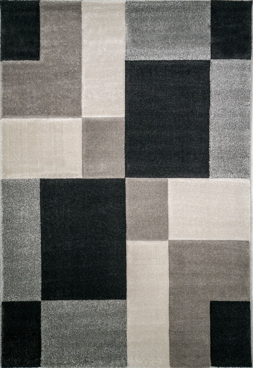 Modern Rug Checkered Grey Black White Patterned Carpet