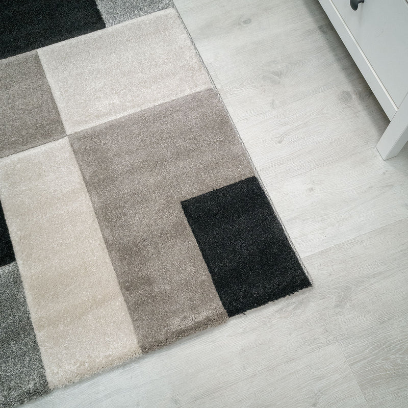 Modern Rug Checkered Grey Black White Patterned Carpet-zoom-