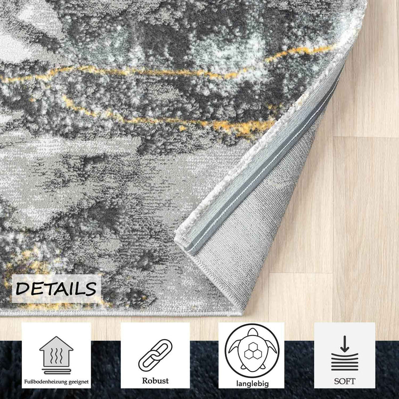 Modern rug with marble look in grey and gold tones for living room-zoom-