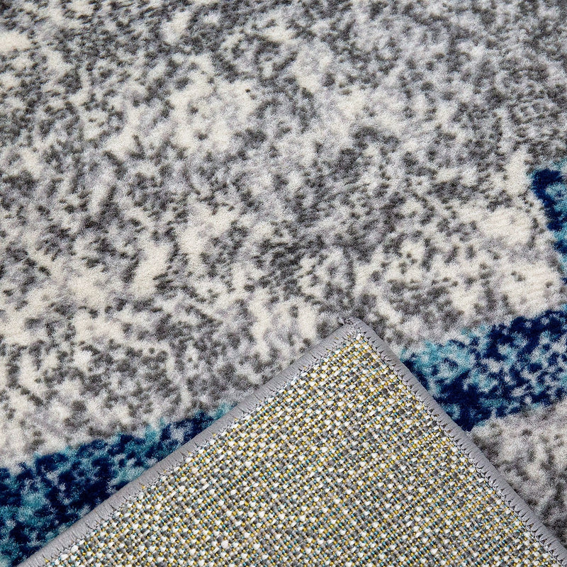 Modern checkered abstract design rug in grey and blue mottled with color gradient for living room or youth room-zoom-