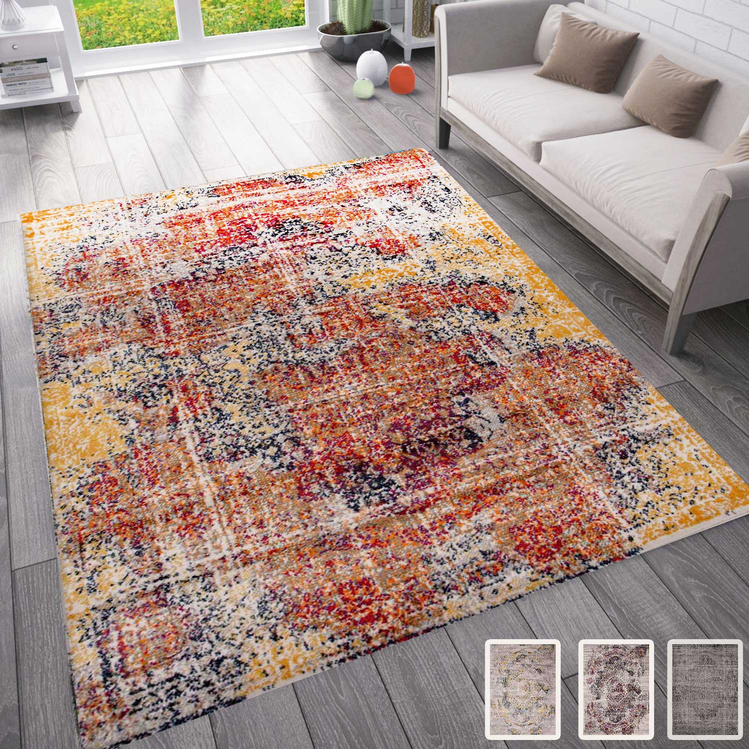 Modern vintage look rug, oriental melange, various colors