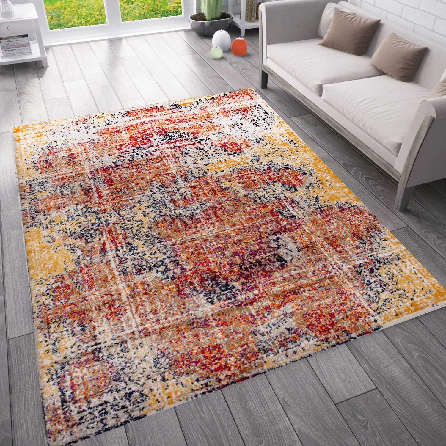 Modern vintage look rug, oriental melange, various colors
