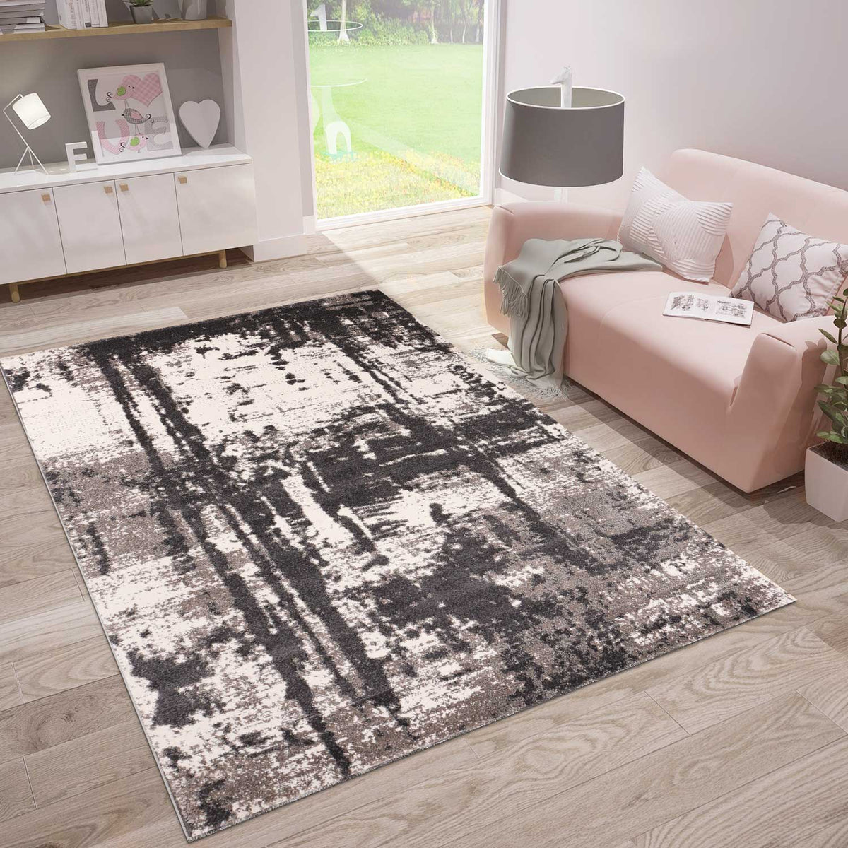 Modern designer rug with abstract pattern in gray