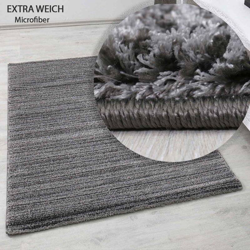 Modern living room rug, extra soft microfiber, special melange, anthracite-zoom-