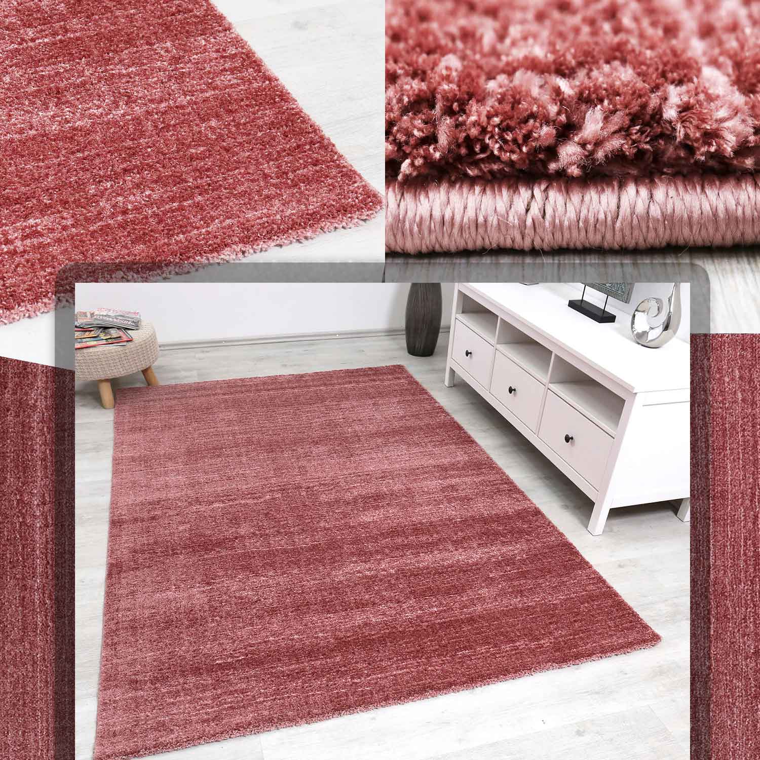 Moderner Wohnzimmer Teppich Extra Weich Mikrofaser Spezial Melierung Rosa